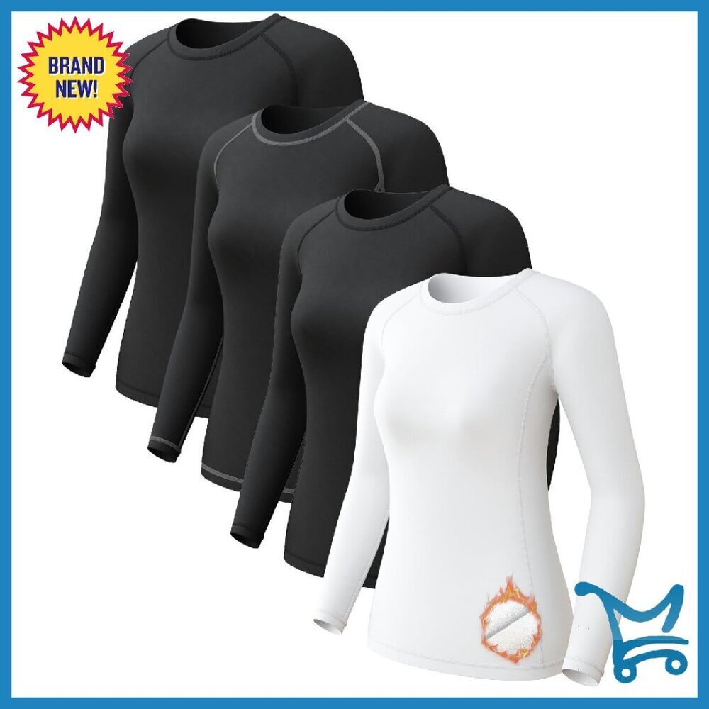 4 Pack Women's Long Sleeve Compression Shirts Dry Fit Workout Athletic
